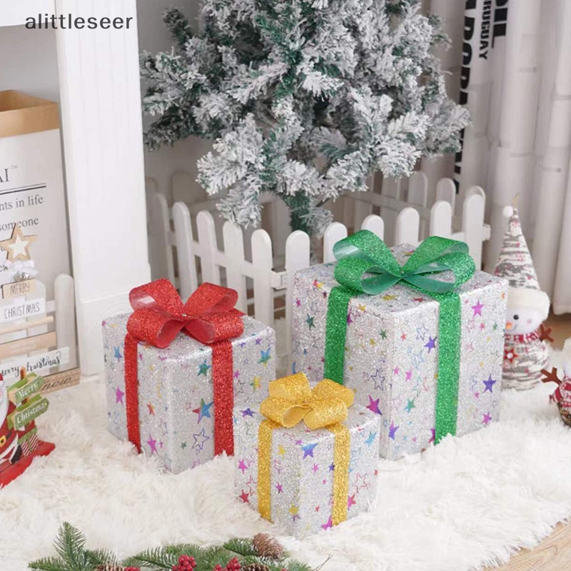 Er Bộ 3 Hộp Quà Trang Trí Cây Thông Giáng Sinh Có Đèn led Phát Sáng