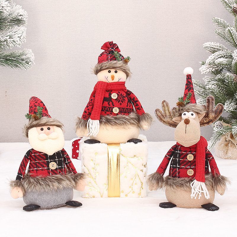 Búp Bê Vải Caro Đỏ Hình Ông Già Noel Tuần Lộc / Nai Sừng Tấm Trang Trí Giáng Sinh
