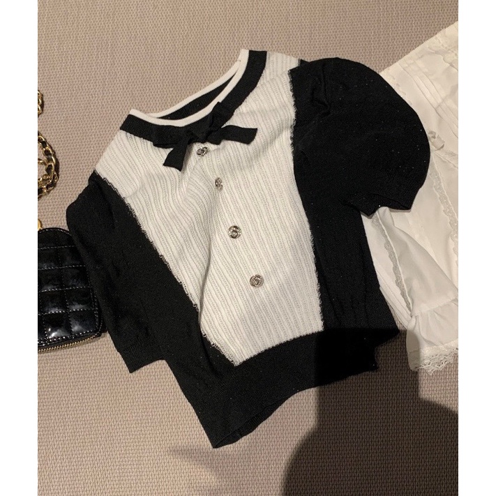 MiuMiu 23 spring and summer new bow decorative color matching top letter embroidery logo Denim straight pants for women slimming