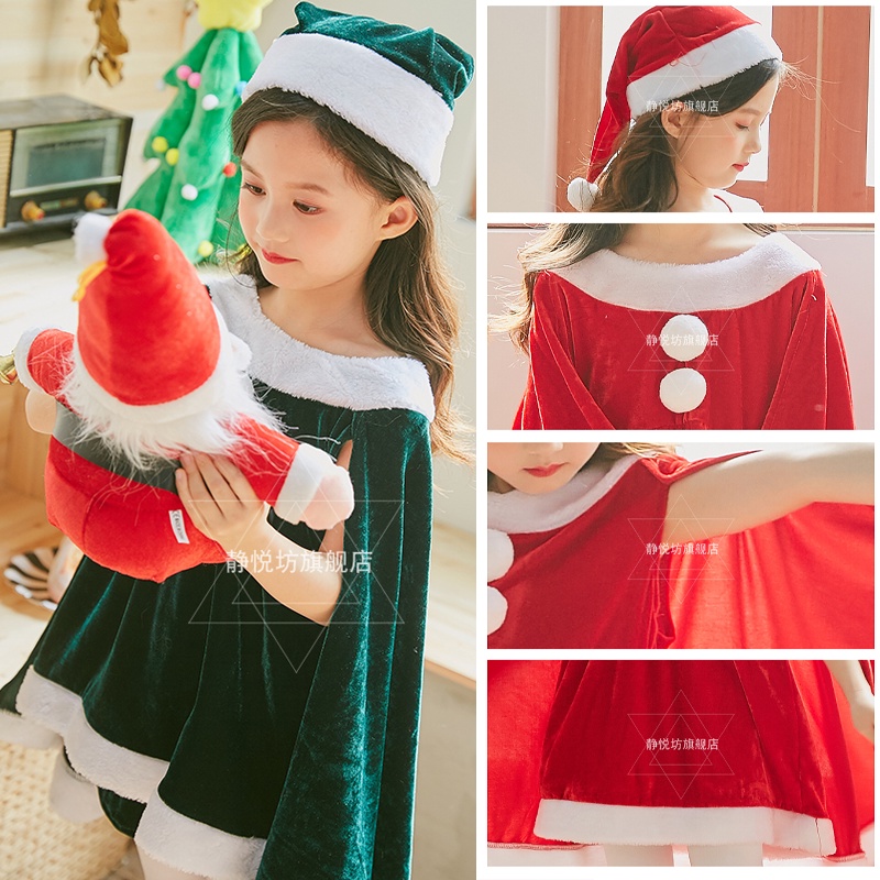 Trang Phục Hóa Trang Ông Già Noel Màu Đỏ / Xanh Lá Kèm Áo Choàng Cho Mẹ Và Bé