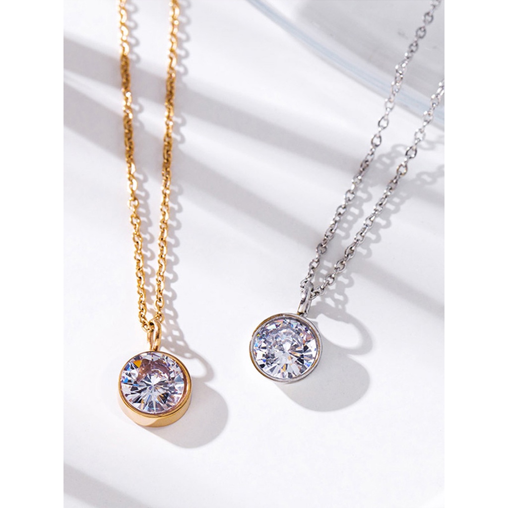 Thời Trang Dây Chuyền Thép Titan Đính Đá zircon Đơn Giản