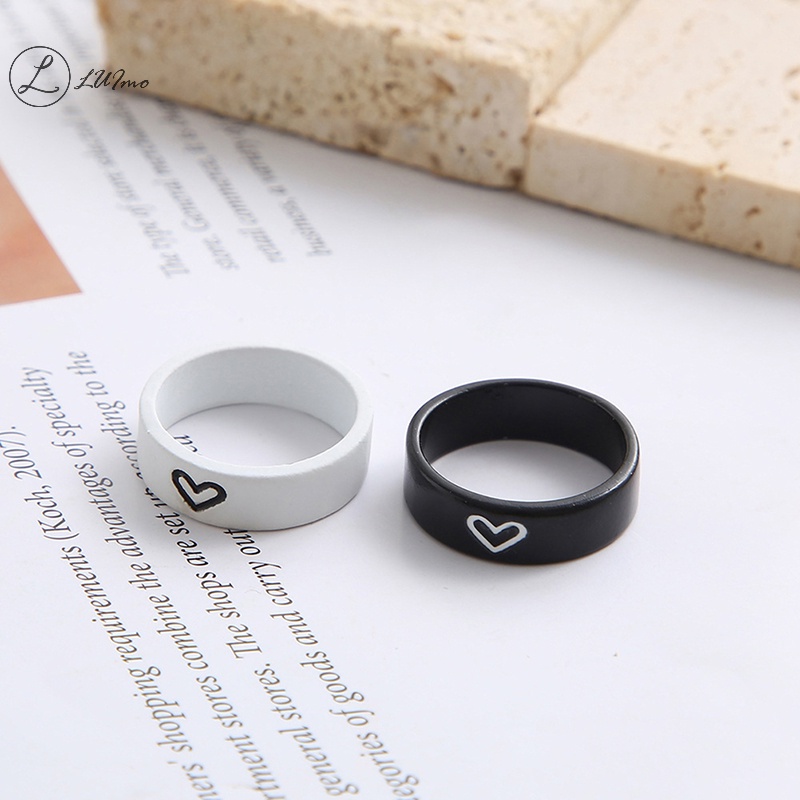 Bộ Nhẫn Cặp Màu Trắng Đen Đơn Giản Dễ Thương Cho Cặp Đôi