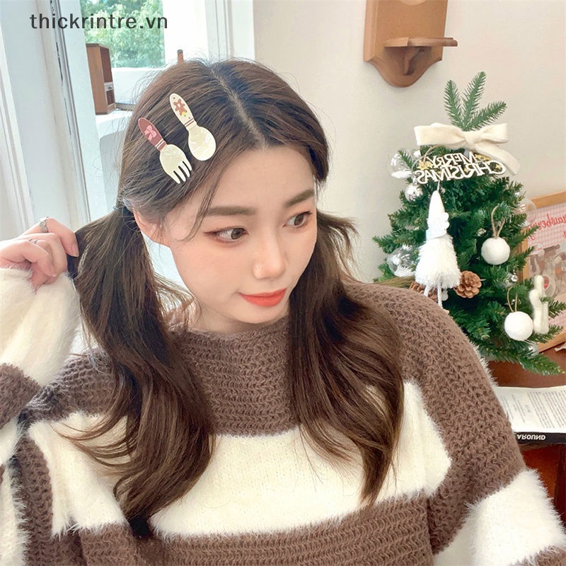 Set 2 Kẹp Tóc Hình Chiếc Muỗng / Nĩa Bằng acrylic Dễ Thương Xinh Xắn Cho Nữ vn