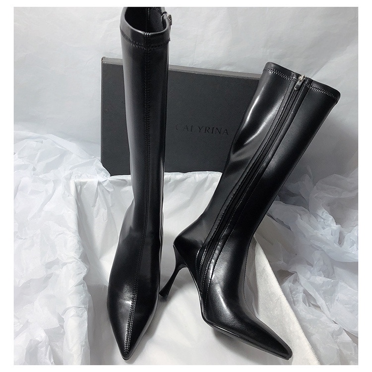 Giày Bốt Cao Gót Mũi Nhọn Màu Sắc Đơn Giản Phong Cách Hàn Quốc