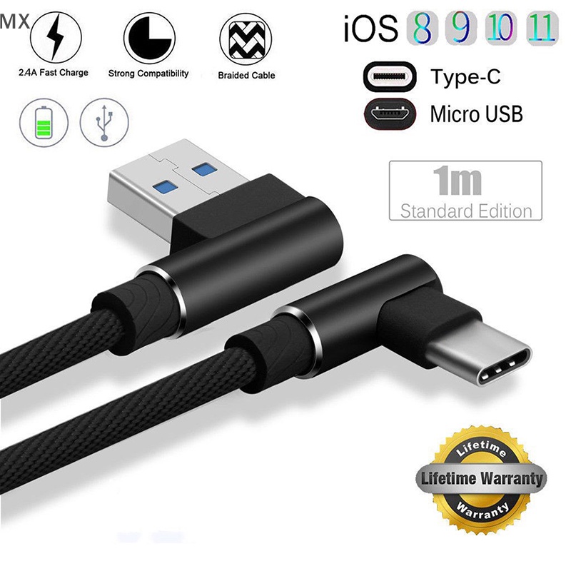 Cáp Sạc Nhanh Dây Bện mingxuan2 Góc 90 Độ Cổng type c / ios / micro usb vn