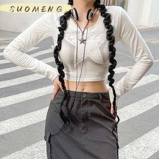 SUOMENG Áo croptop áo thun baby tee nữ âu mỹ chất cạp cao Cổ tay ngắn in họa tiết vintage 2023NEW JL2109  