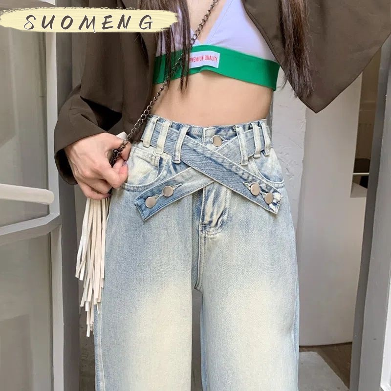 SUOMENG quần ống rộng quần nữ jean phong cách Retro Ống Rộng siêu đẹp 2023 MỚI Thời trang Chic Beautiful Đẹp A27L080 36Z230909