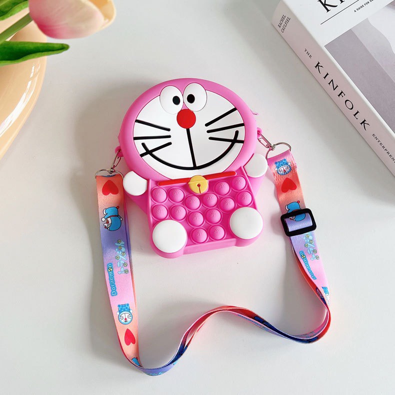 Túi xách đeo chéo silicon pop it hình doraemon thời trang dễ thương, bong bóng giảm căng thẳng