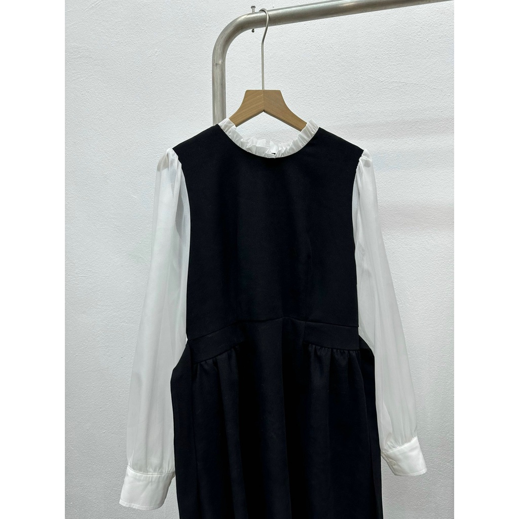 Váy nhung chéo phối cổ bèo tay tơ óng dáng dài V822 SUSSTORE