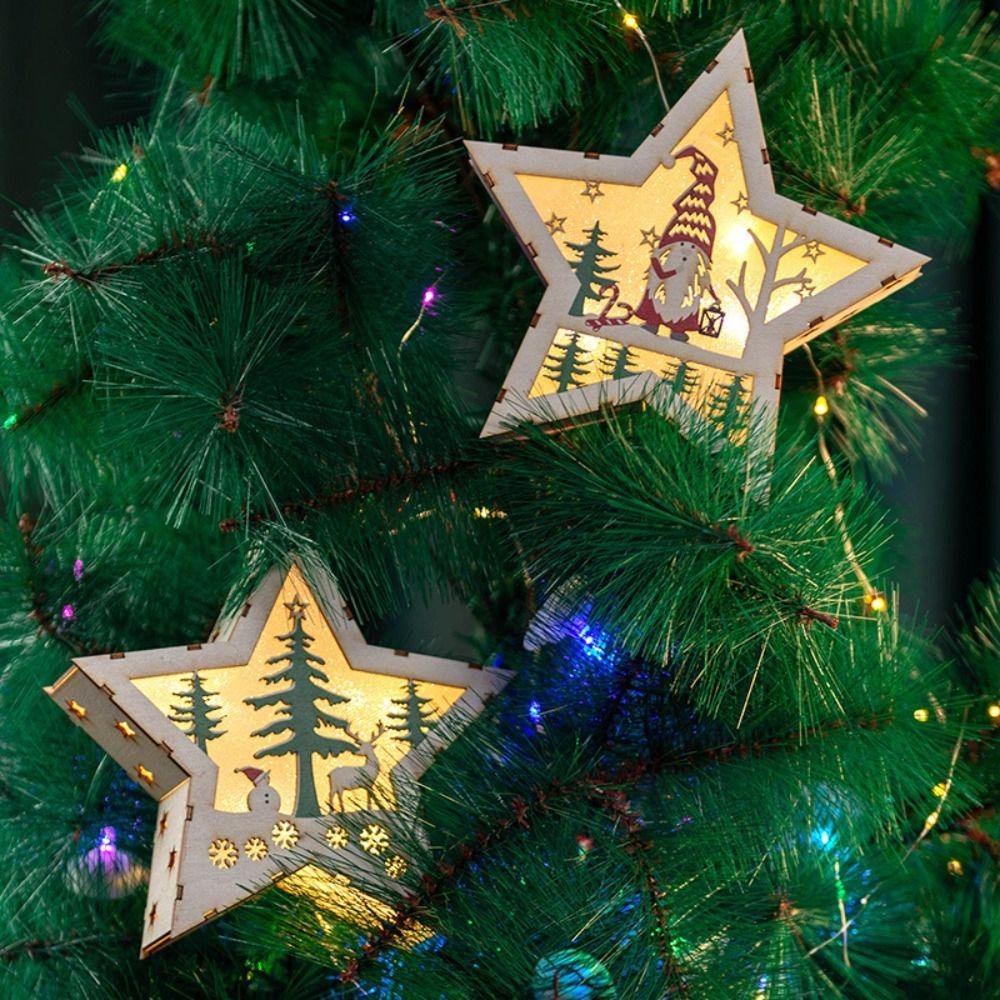 Btlimer Phụ Kiện Trang Trí Cây Thông Noel Bằng Gỗ Phát Sáng Trong Đêm Hình Ông Già Noel Nai Sừng Tấm