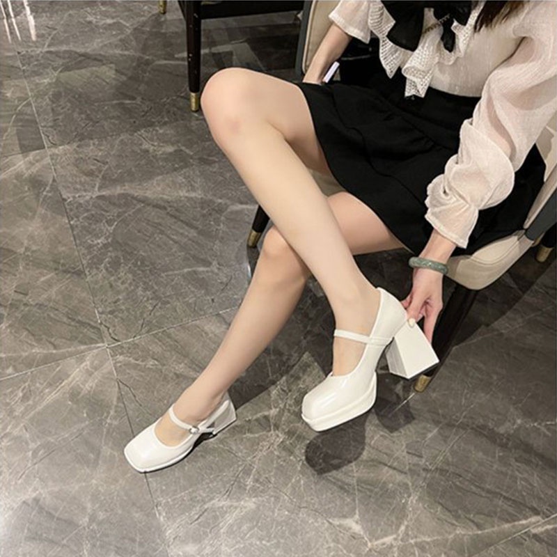 BAILUDAREN.Mới Giày Cao Gót, Mũi Vuông, Gót Vuông, Chất Liệu Da, mary jane, Giày Cao Gót, Cài Khoá
