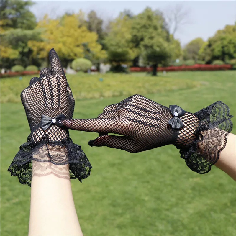 Elegant Women's Short Lace Gloves/New Black White Sheath Party Sheer Fish Net/Women's Fashion Mitten