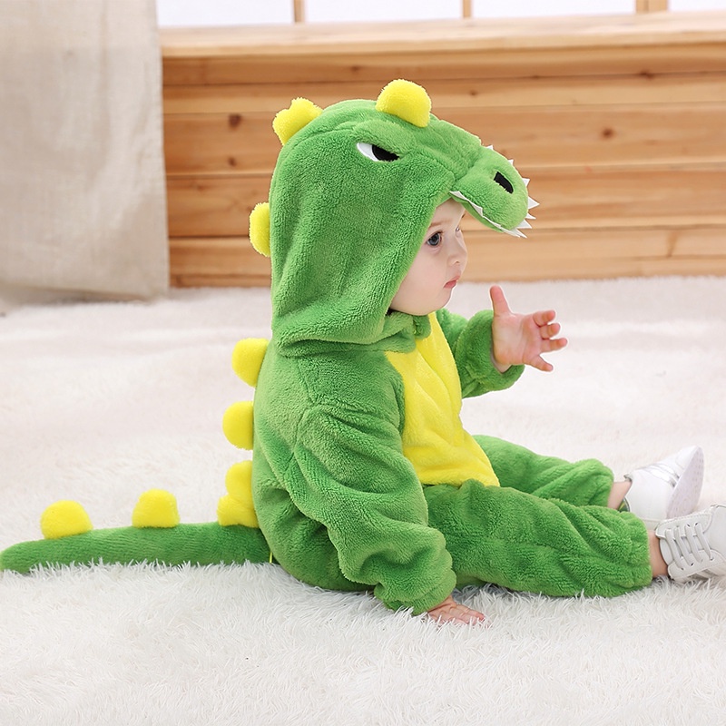 Bộ Áo Liền Quần In Hình Khủng Long Hoạt Hình Dễ Thương Thời Trang Mùa Đông Cho Bé