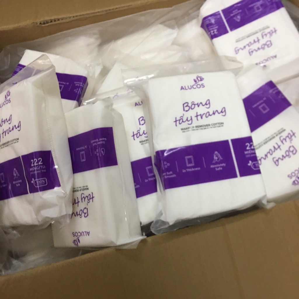 Bông tẩy trang ALUCOS 222 miếng siêu mền mịn 100% bông tự nhiên TCN