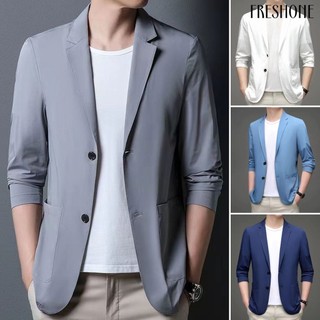 Áo khoác vest nam tay dài dáng suông mỏng màu trơn cài hai hàng nút có túi phong cách doanh nhân mùa xuân thu