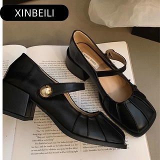 XINBEILI Giày búp bê Mary Jane   FBL23903DA 39Z230930 đế bệt có quai da mềm êm ái đế chống sốc điệu đà cho nữ