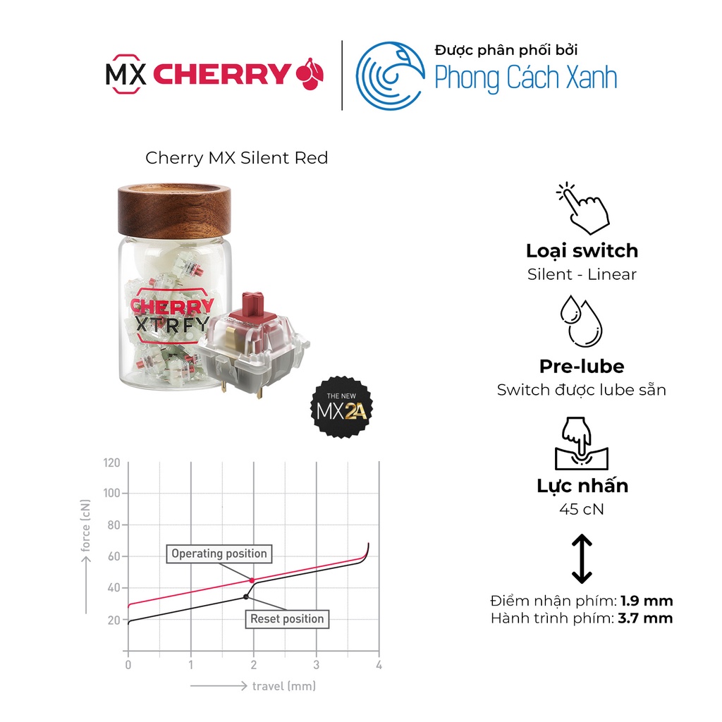 Switch bàn phím cơ Cherry MX2A RGB | Pre-lube  - Hàng chính hãng