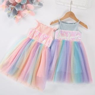 Nnjxd littler Đầm Công Chúa Hai Dây Đính Kim Sa Nhiều Màu Sắc Cho Bé Gái Dự Tiệc Cưới