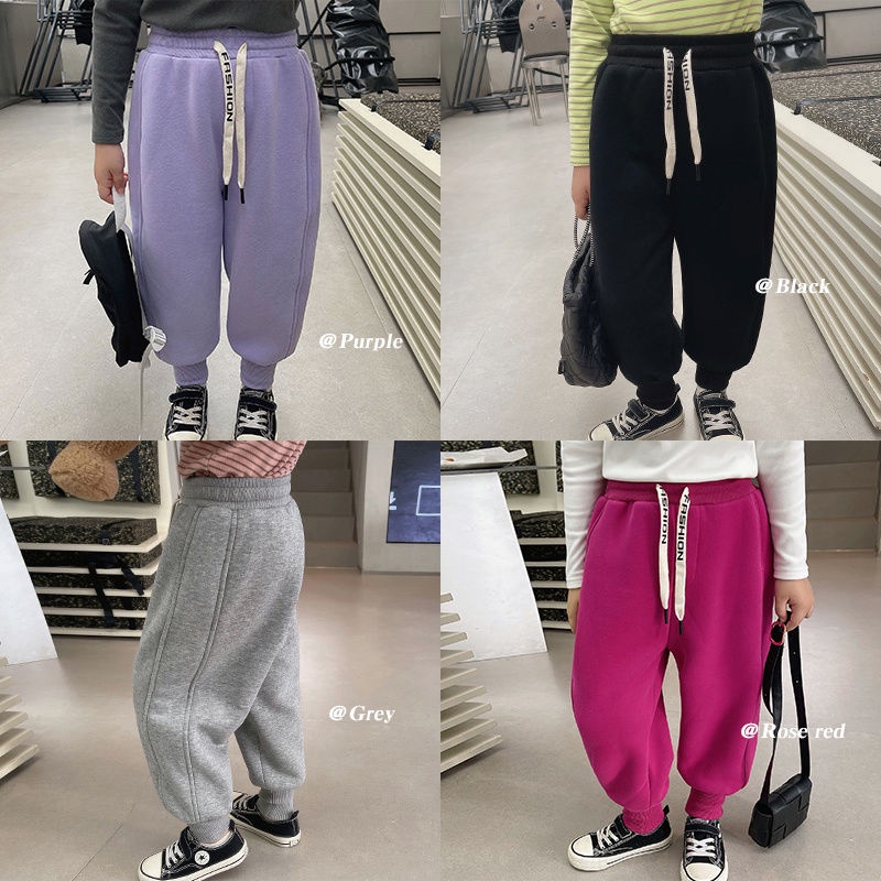 Quần Thể Thao Lót Lông Cừu Dày Dặn Màu Trơn Giữ Ấm Mùa Thu Đông Đơn Giản Cho Bé Gái @ -