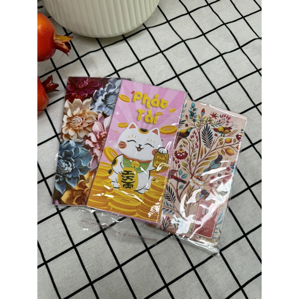 Set 10 bao lì xì đỏ mừng tuổi năm mới hoạt hình chibi, tài lộc đón xuân giáp thìn năm 2024