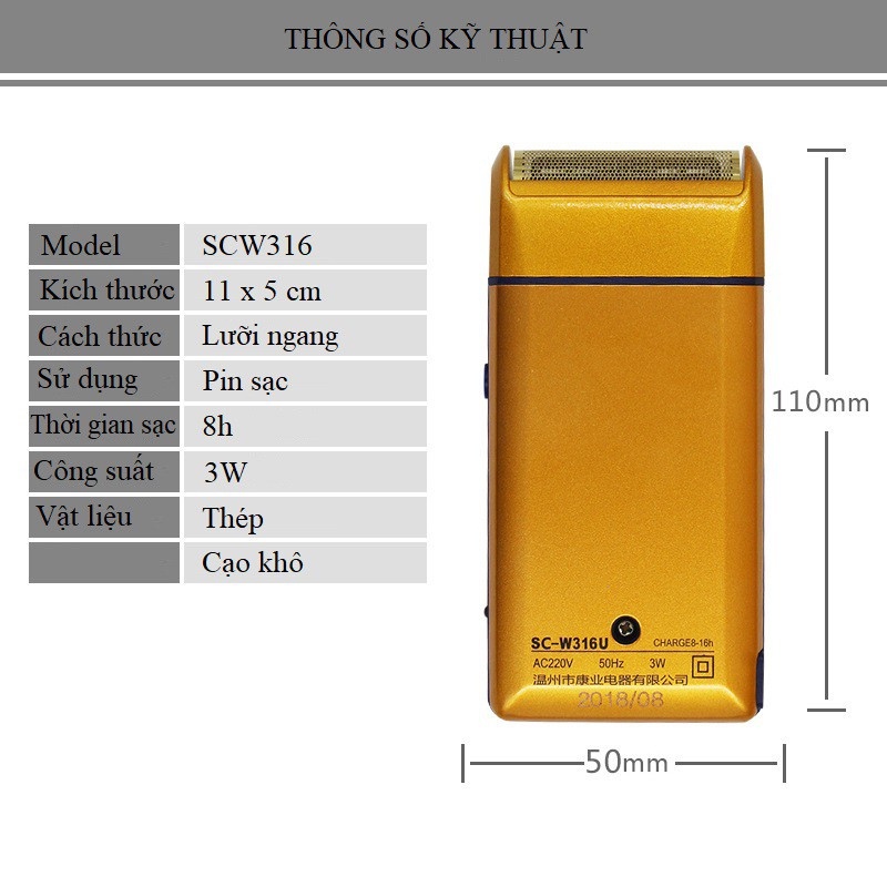 Máy cạo râu Yandou lưỡi ngang vỏ nhôm, thiết kế nhỏ gọn, lưỡi dao mỏng cạo siêu sạch MCR05