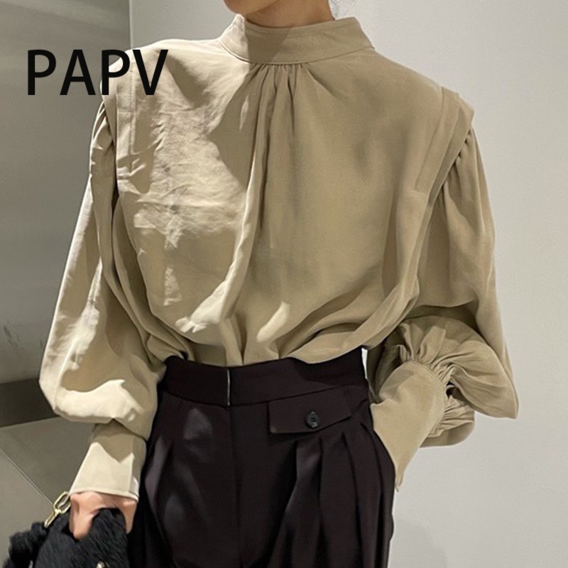 Áo Sơ Mi Tay Phồng Cổ Cao Dáng Rộng Cài Nút Thời Trang 01666