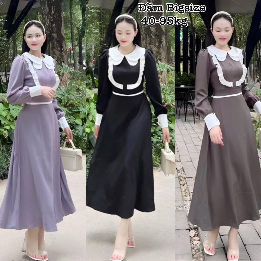 Thời Trang Bigsize HCM - Đầm Váy Bigsize Nữ Vải Cotton Lạnh Cao Cấp Thiết Kế Cổ Bèo Đi Dự Tiệc Xinh 