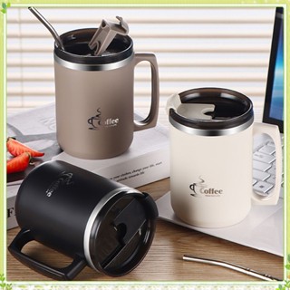 Lomhome❤ Cốc Cà Phê 480ml Cốc Rơm Hai Lớp Có Nắp Cốc Cách Nhiệt Bằng Thép Không Gỉ 304 Cốc Giữ Nhiệt Dung Tích Lớn Cốc Nước Cầm Tay ❤Lomhome