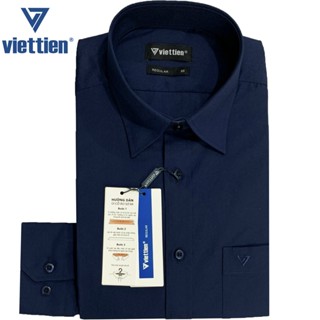Viettien - Áo sơ mi nam dài tay màu xanh đen 1S0559 Regular