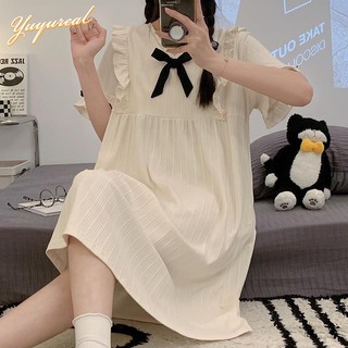 Yuyureal đầm ngủ in họa tiết hoạt hình dễ thương thời trang mùa hè cho nữ