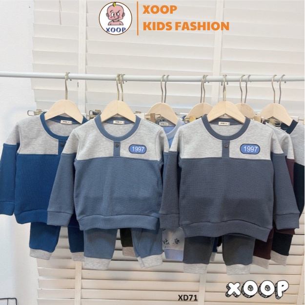 (10-20kg) Bộ dài tay XOOP KIDS FASHION tổ ong trụ 2 cúc in số 1997 cho bé XD71 XOOP KIDS FASHION