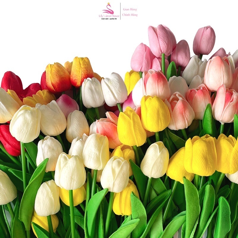 10 bông Hoa Tulip giả Lily's decor house chất liệu cao su PU trang trí cao cấp cao 34cm