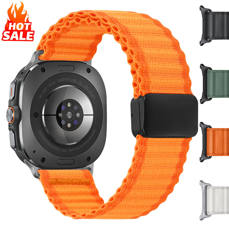 Dây đeo vòng Nylon cho Samsung Galaxy Watch 7 Ultra 47mm Dây đeo thể thao Vòng đeo tay từ tính cho G