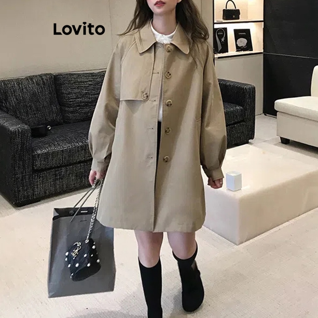 Áo khoác Lovito tay dài cơ bản màu trơn thường ngày cho nữ LNE21047 (Màu kaki)