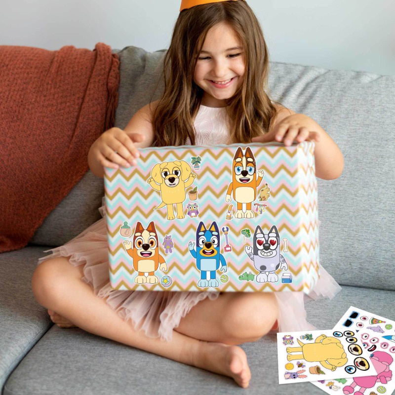 Bộ 8 Miếng Dán Mặt Hoạt Hình bluey & bingo family and friends diy