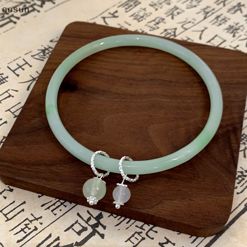 Aosun Vòng Tay Hở Hai Đầu Màu Xanh Lá Cây Phong Cách vintage Thời Trang Có Thể Điều Chỉnh Cho Nữ