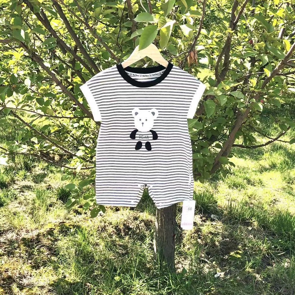 Áo Liền Quần Tay Ngắn Bằng cotton In Họa Tiết Hoạt Hình Dễ Thương Dành Cho Bé Trai Gái 0-24 Tháng Tuổi