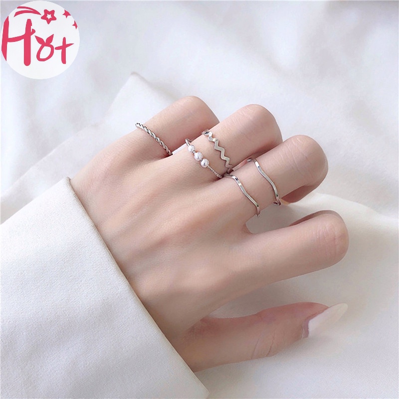 Jr set 5 Nhẫn Đeo Tay Kim Loại Thời Trang Cho Nữ vn