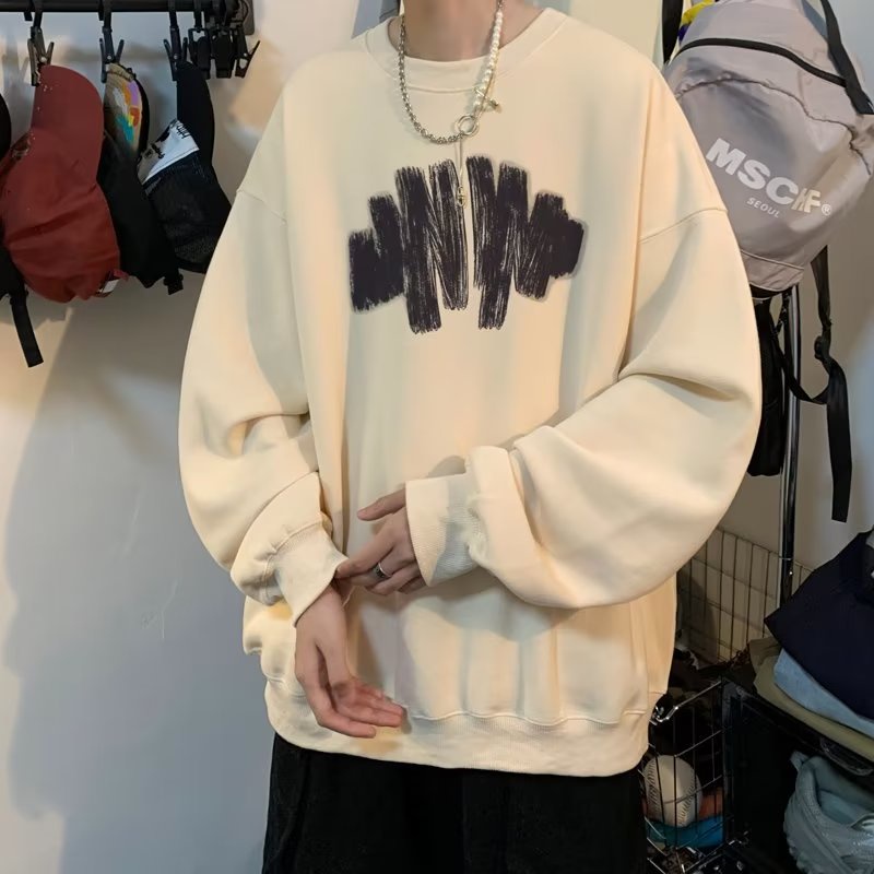 Áo sweater Tay Dài Cổ Tròn Dáng Rộng In Họa Tiết graffiti 8 Màu Thời Trang Mùa Thu Cho Nam