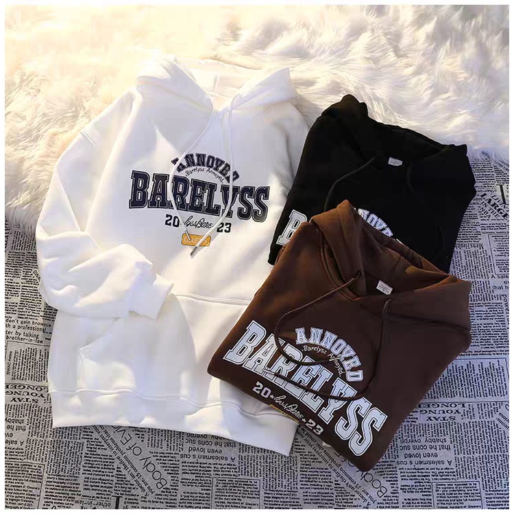 Áo hoodie Nhung Dày Dài Tay In Chữ Thời Trang Cho Nam