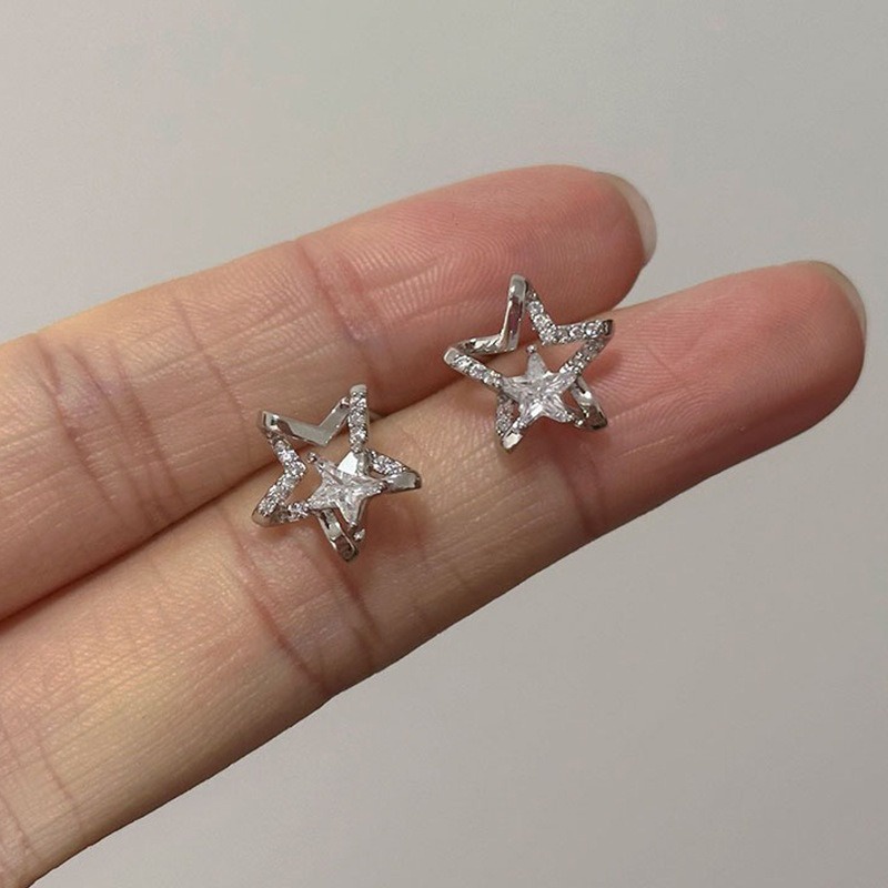 Bông Tai Mạ Bạc 925 Hình Ngôi Sao Đính Đá zircon Xinh Xắn Cho Nữ