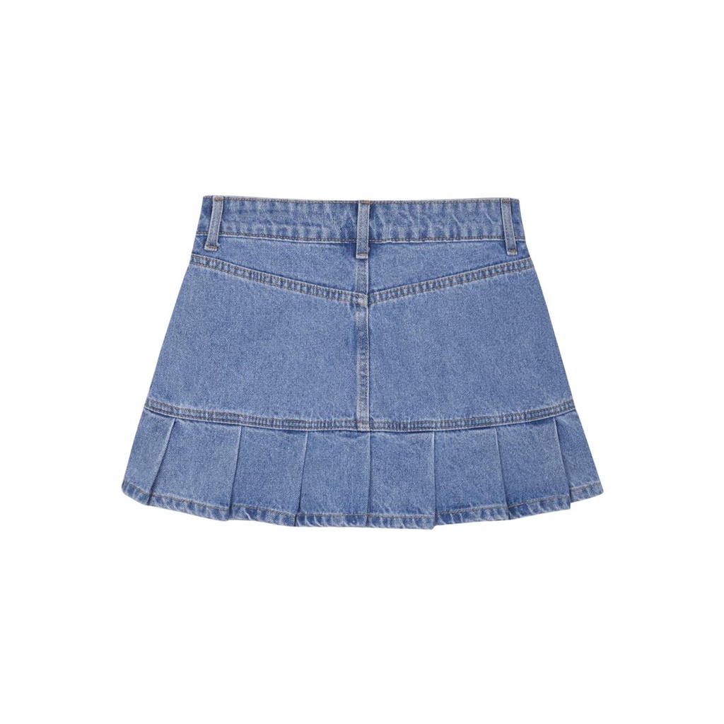 Pleated Denim Mini Skirt - Chân váy jean đuôi cá xếp ly