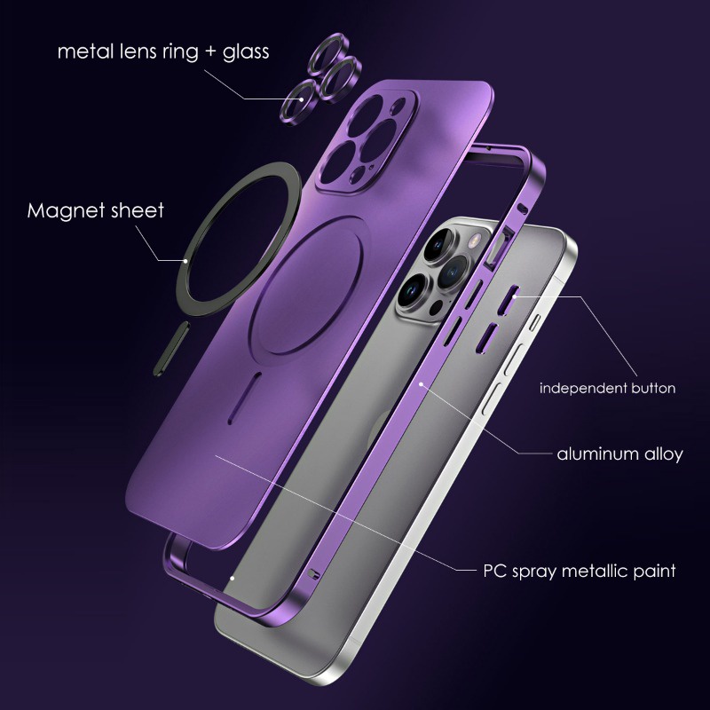 Ốp Điện Thoại Kim Loại Nhôm Từ Tính Không Dây Cho iphone 13 12 14 pro max iphon 13 14 promax