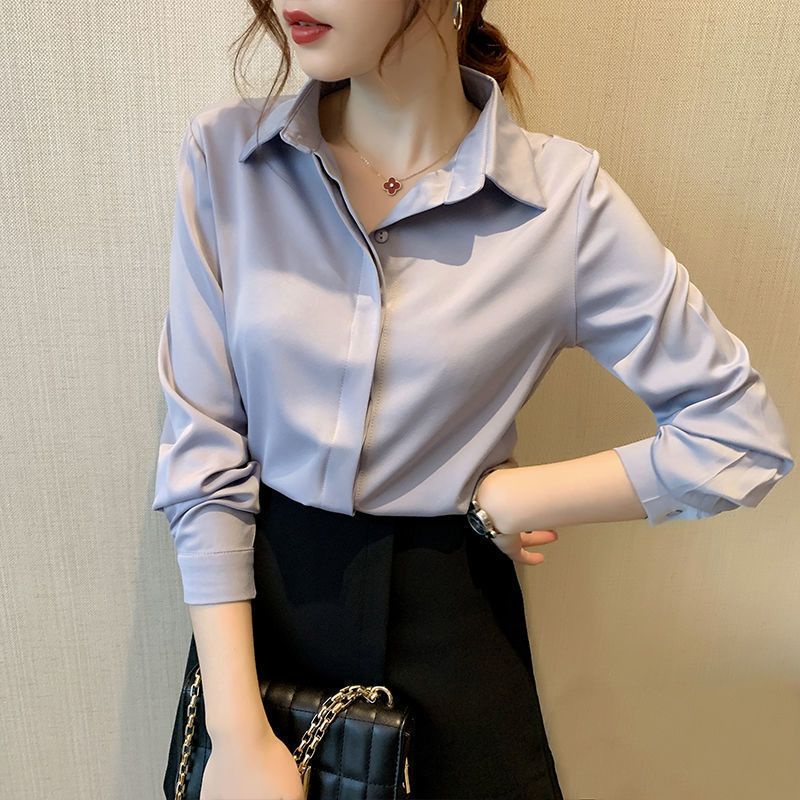 Áo Sơ Mi Vải satin Cổ Bẻ Thiết Kế Trang Nhã Cho Nữ