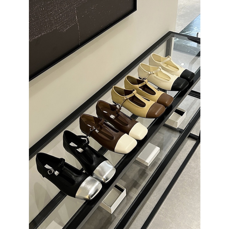 Giày Búp Bê Da Mũi Vuông Phối Màu Xinh Xắn Theo Phong Cách Pháp Dành Cho Nữ