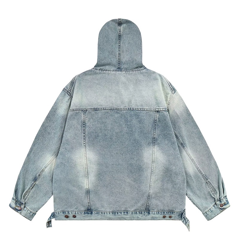 YOUTANG Áo Hoodie denim Tay Dài Màu Xanh Dương Phong Cách retro Mỹ Thiết Kế unisex Cho Cặp Đôi