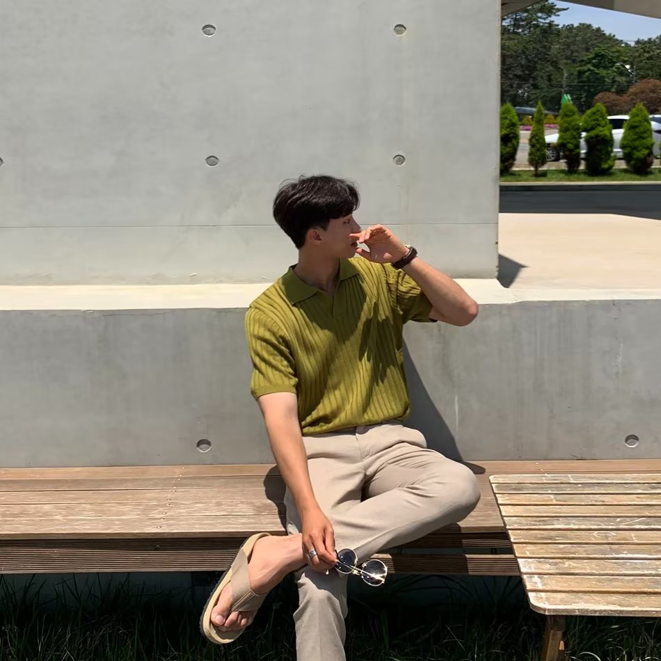 Áo Thun polo Dệt Kim Tay Ngắn Màu Trơn Thời Trang Mùa Hè Phong Cách Nhật Bản Cho Nam