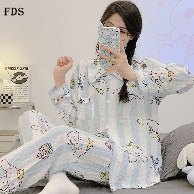 Fds Bộ Đồ Ngủ Tay Dài In Hình cinnamoroll Dễ Thương Dành Cho Nữ