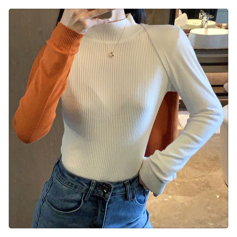 Khăn Choàng Cổ Dệt Kim Nhỏ Phối Màu Trang Trí Dễ Phối Đồ Cho Nữ co