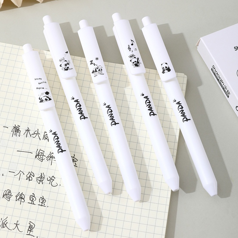 5 Cây Bút Nước Mực Đen Ngòi 0.5mm Hình Gấu Trúc Dễ Thương